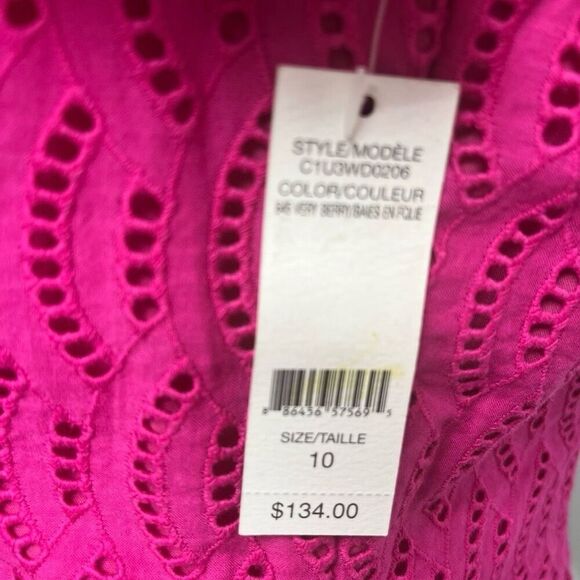 Lord & Taylor Barbie Pink Eyelet Sleeveless Side Zipper Fit N Flare Cotton Sz 10 - Picture 5 of 6